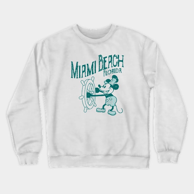 Steamboat Willie - Miami Beach Florida Crewneck Sweatshirt by ROBZILLANYC